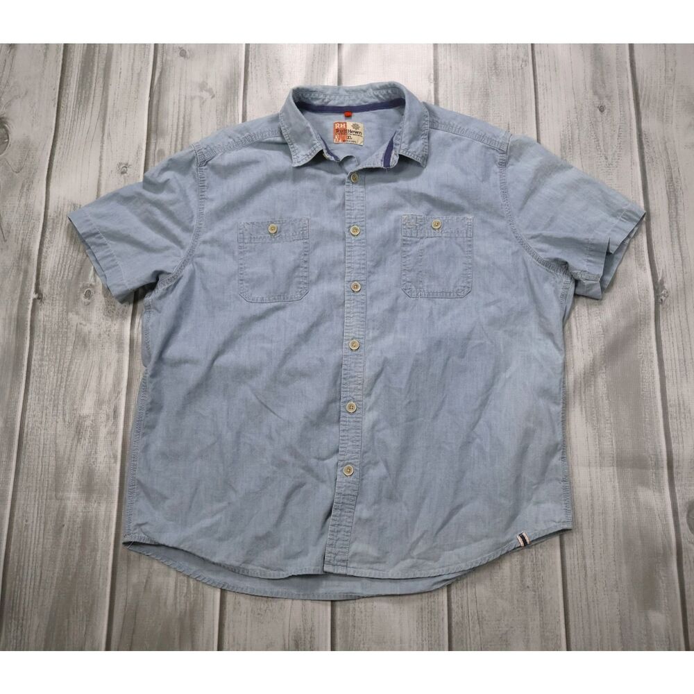 Vintage Ruff Hewn Short Sleeve Light Denim Cotton Shirt Men's Size XL RN 69016